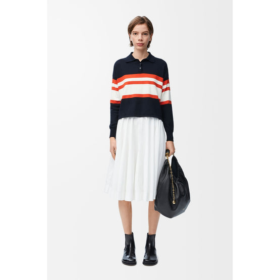 Women Polo Sweater - Deep Blue / White / Orange
