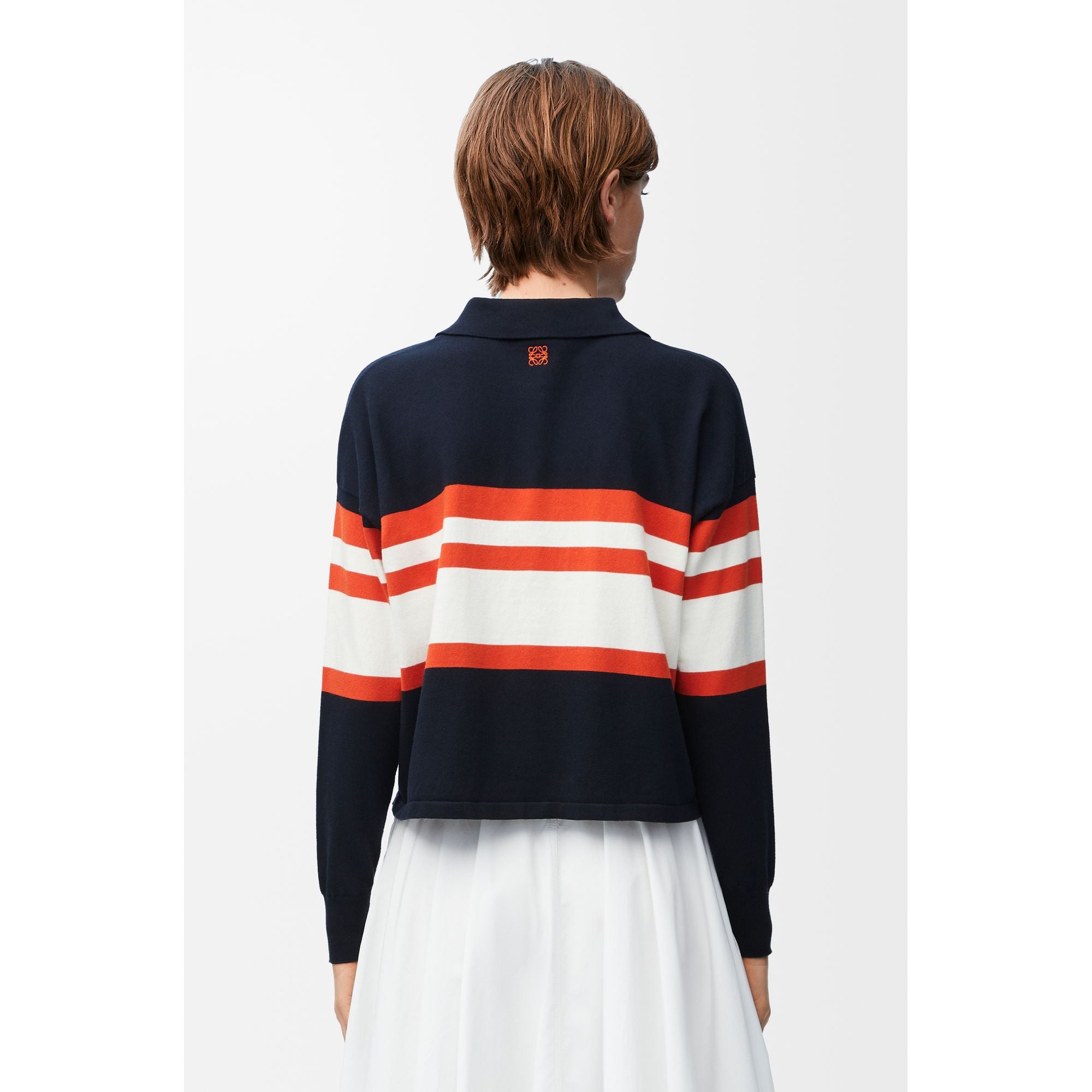 Women Polo Sweater - Deep Blue / White / Orange