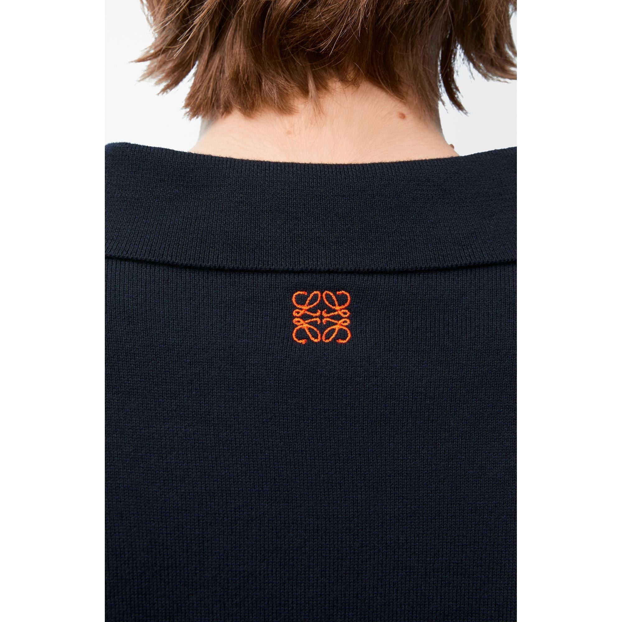 Women Polo Sweater - Deep Blue / White / Orange