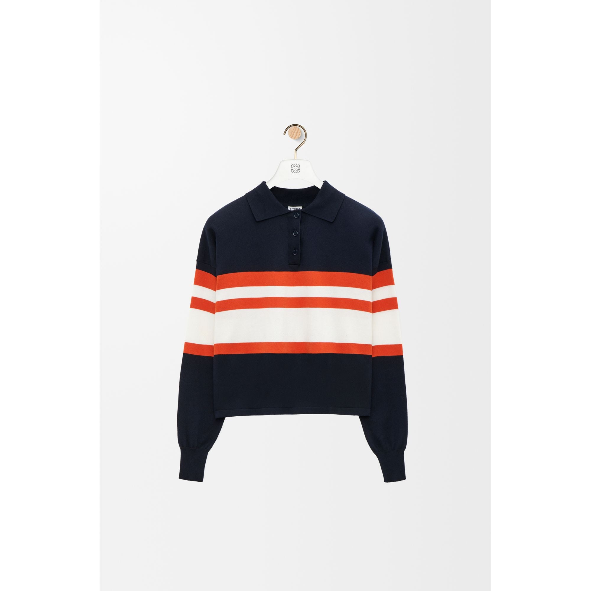 Women Polo Sweater - Deep Blue / White / Orange