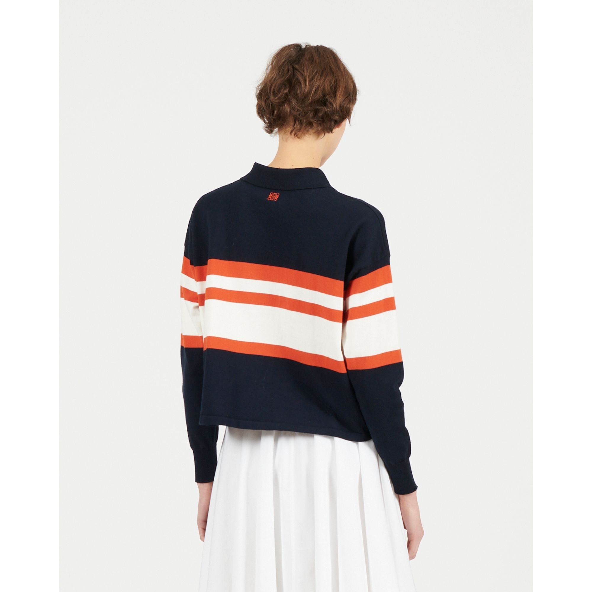 Women Polo Sweater - Deep Blue / White / Orange