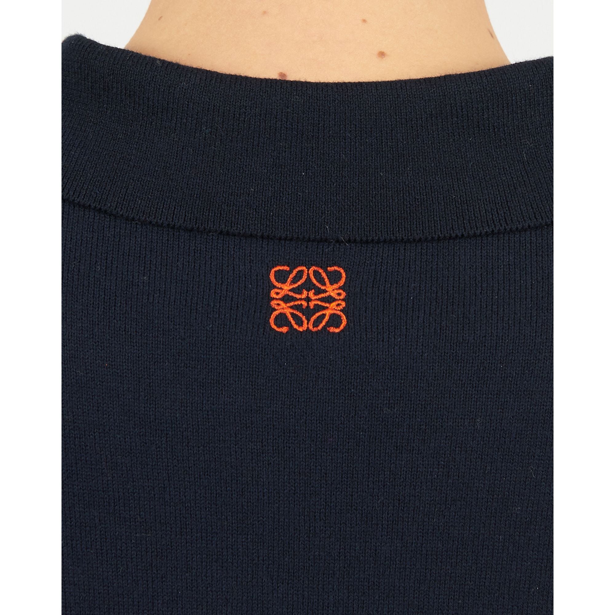 Women Polo Sweater - Deep Blue / White / Orange
