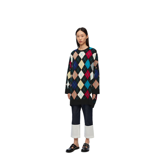 Women Argyle Dress - Black/Multicolor