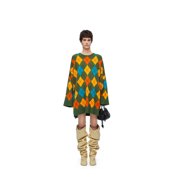 Women Argyle Dress - Green/Multicolor