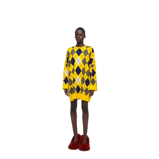 Women Argyle Dress - Yellow/Multicolour
