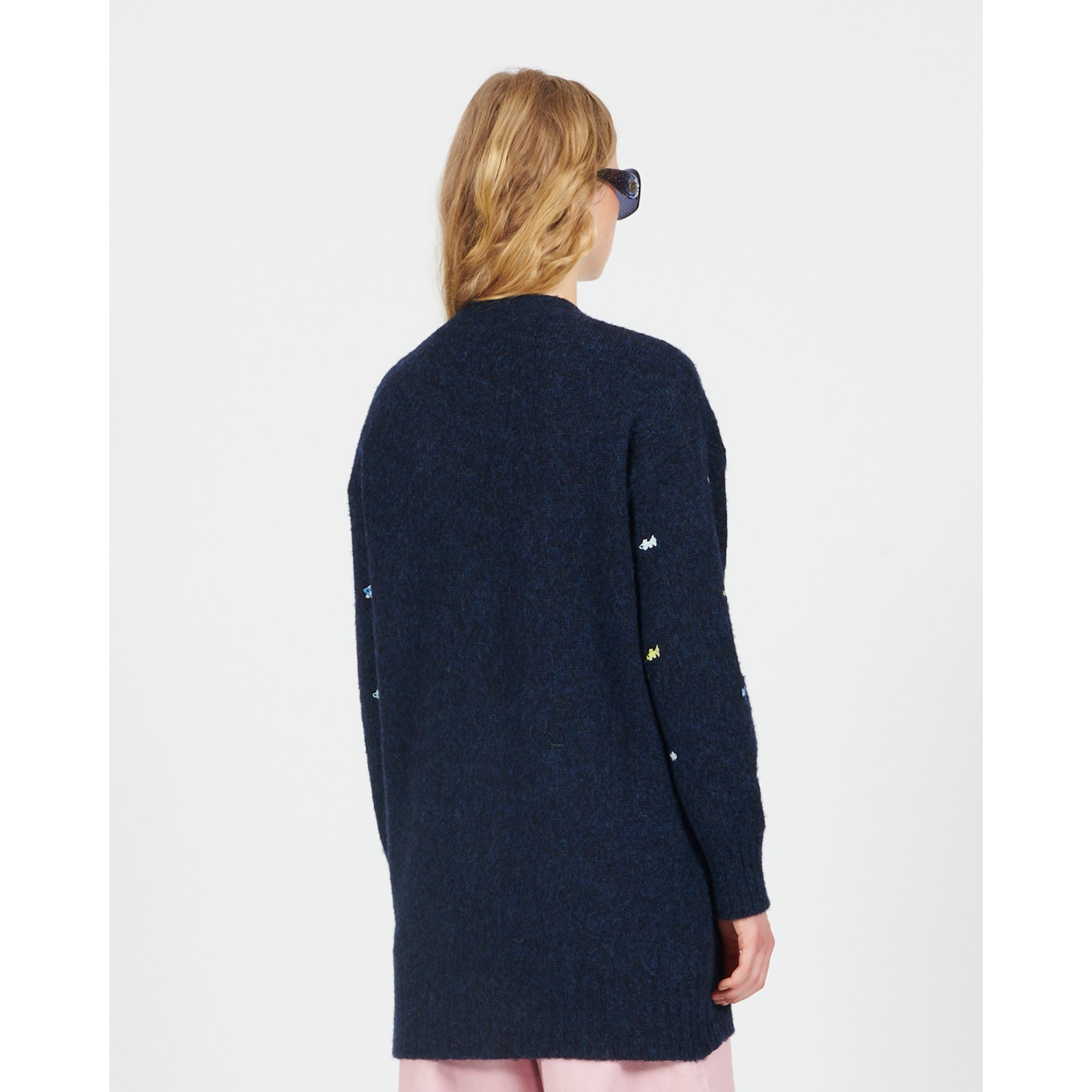 Women Long Cardigan - Black/Multicolor