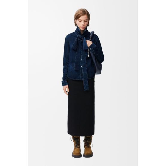 Women Bow Shirt - Washed Indigo