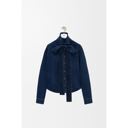 Women Bow Shirt - Washed Indigo