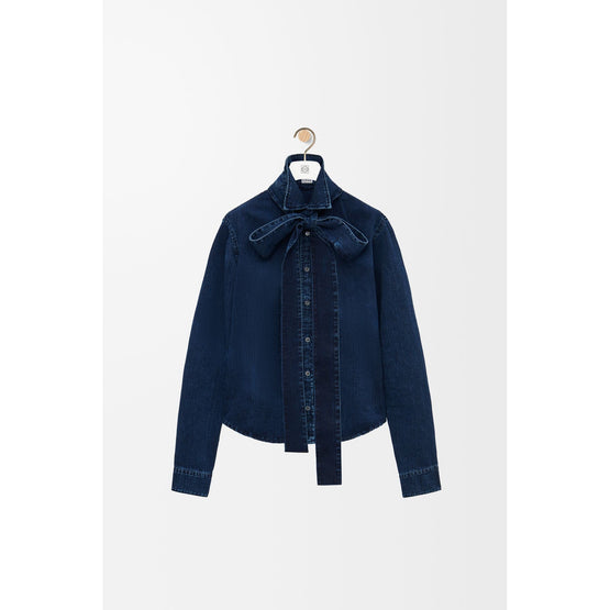 Women Bow Shirt - Washed Indigo