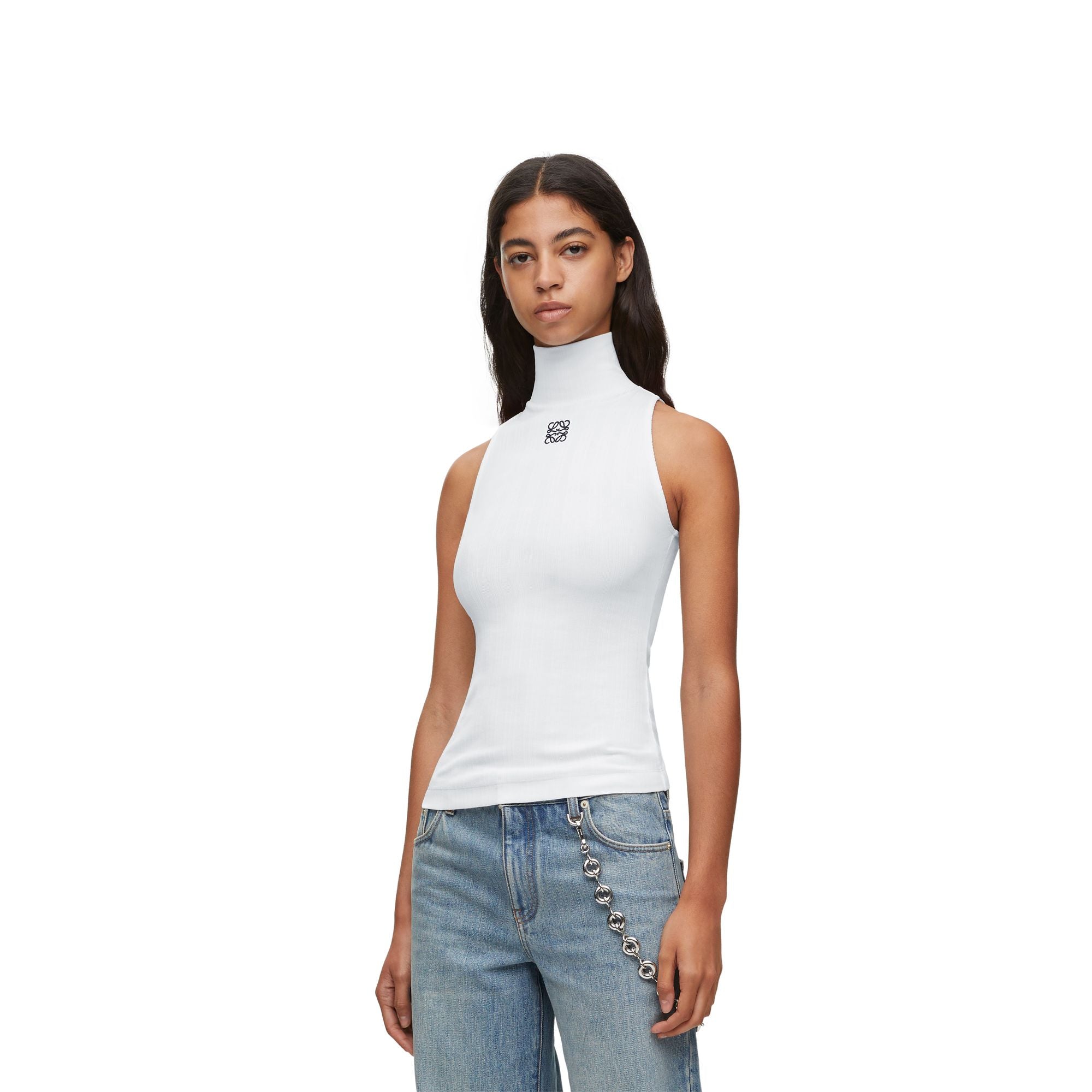 Women High Neck Top - White