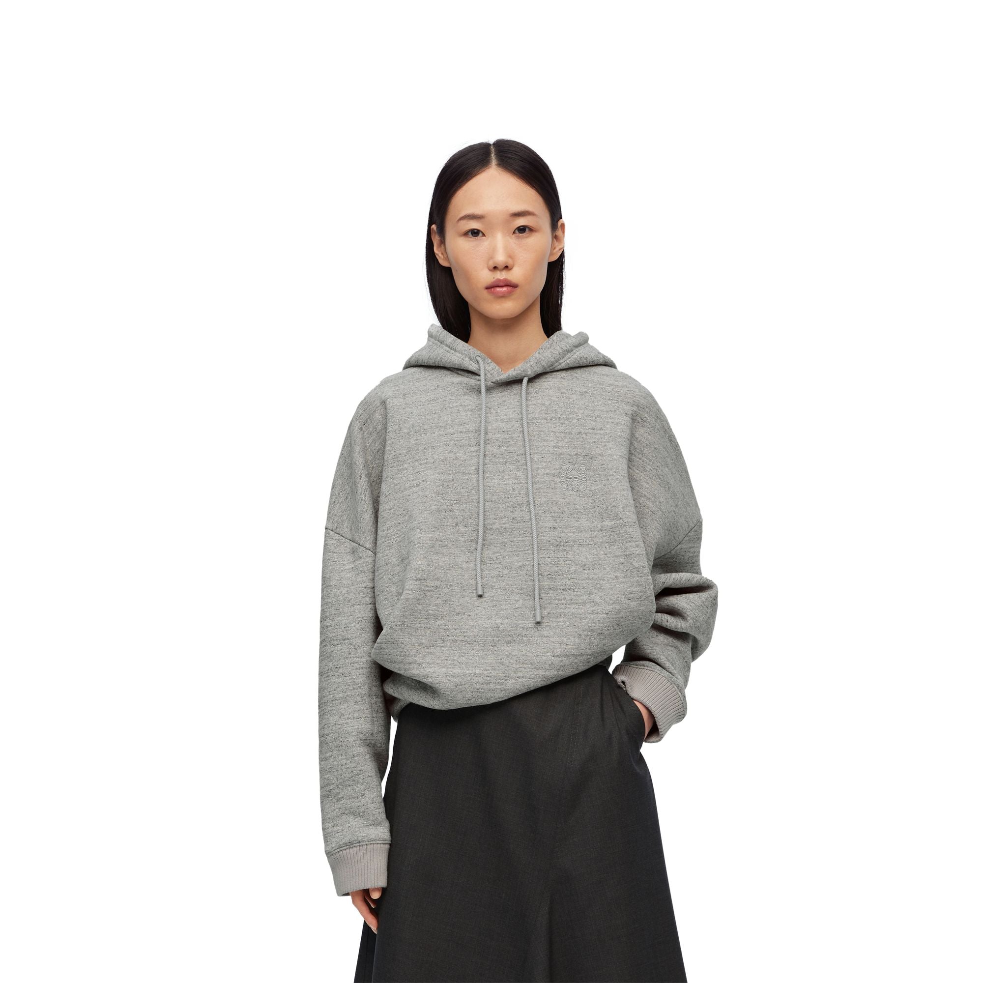 Women Draped Hoodie - Light Grey