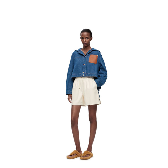 Women Cropped Workwear Jacket - Blue/Red