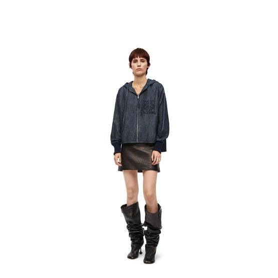 Women Hooded Zip Jacket - Indigo