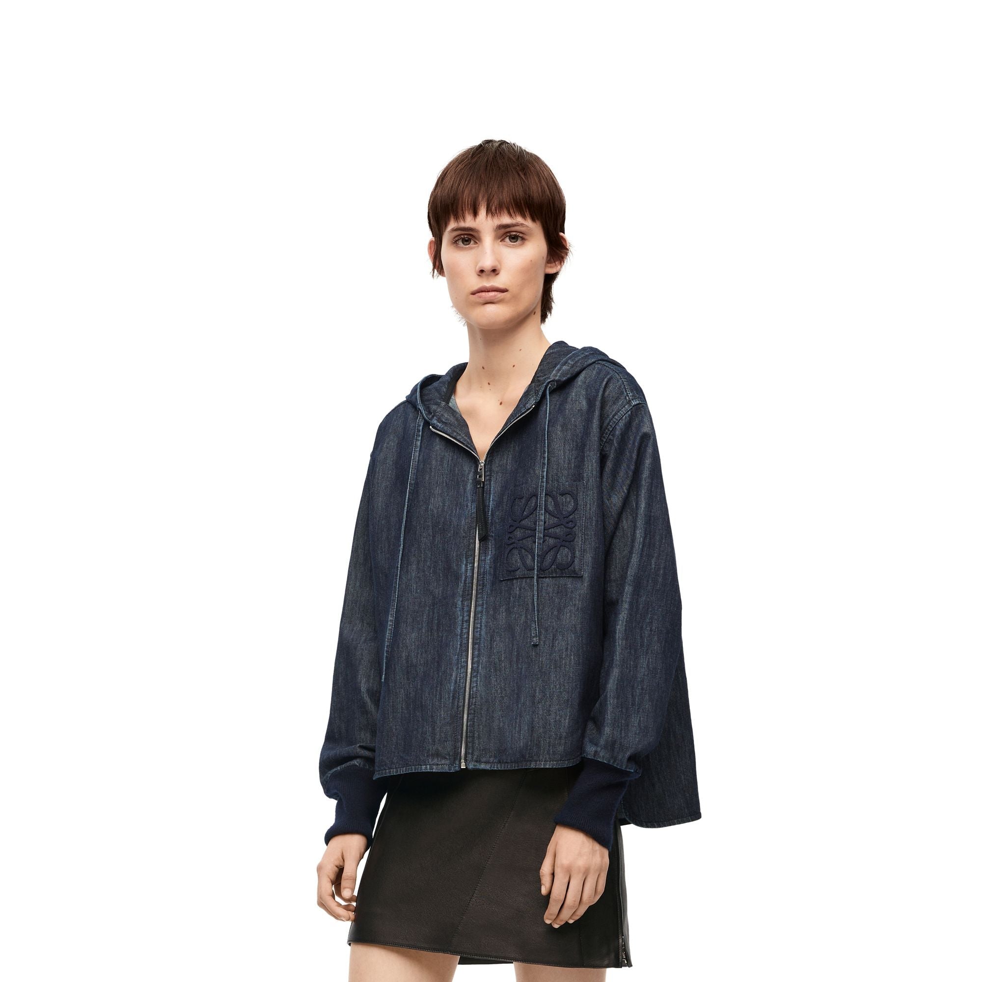 Women Hooded Zip Jacket - Indigo