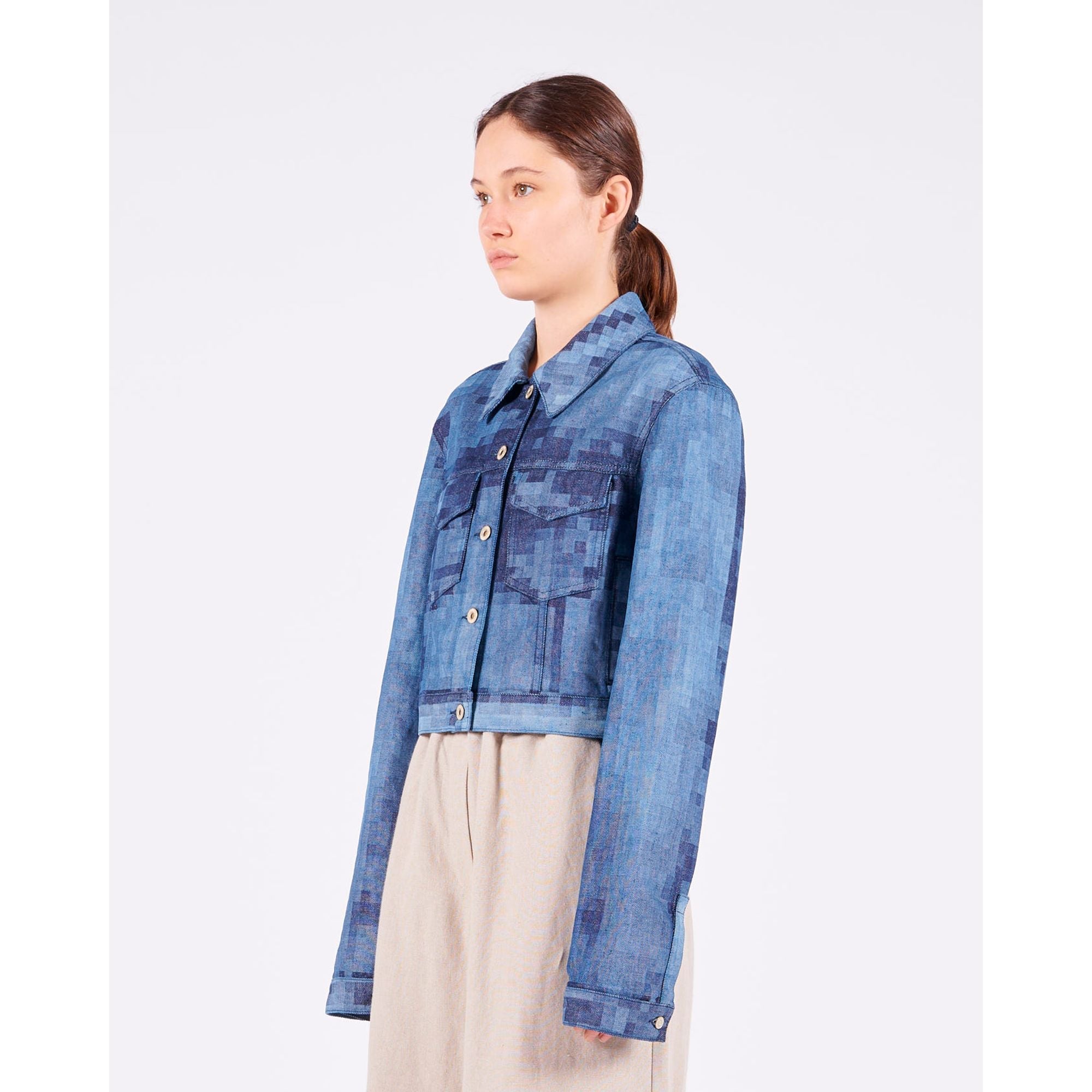 Women Pixelated Jacket - Raw Denim
