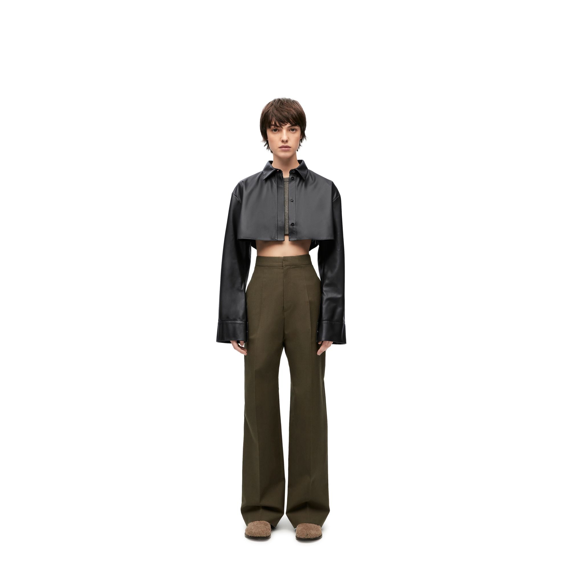 Women High Waisted Trousers Af - Dark Moss