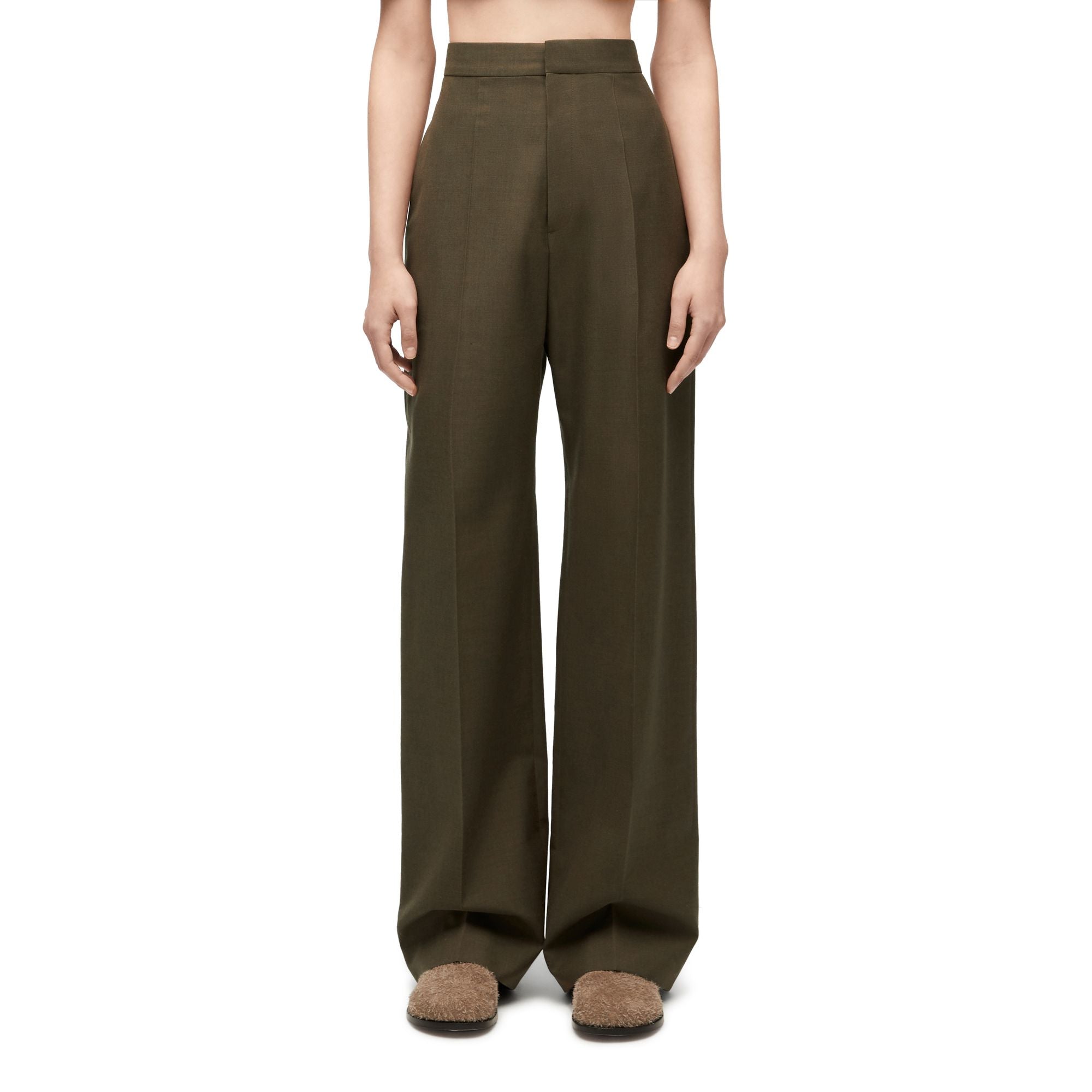 Women High Waisted Trousers Af - Dark Moss