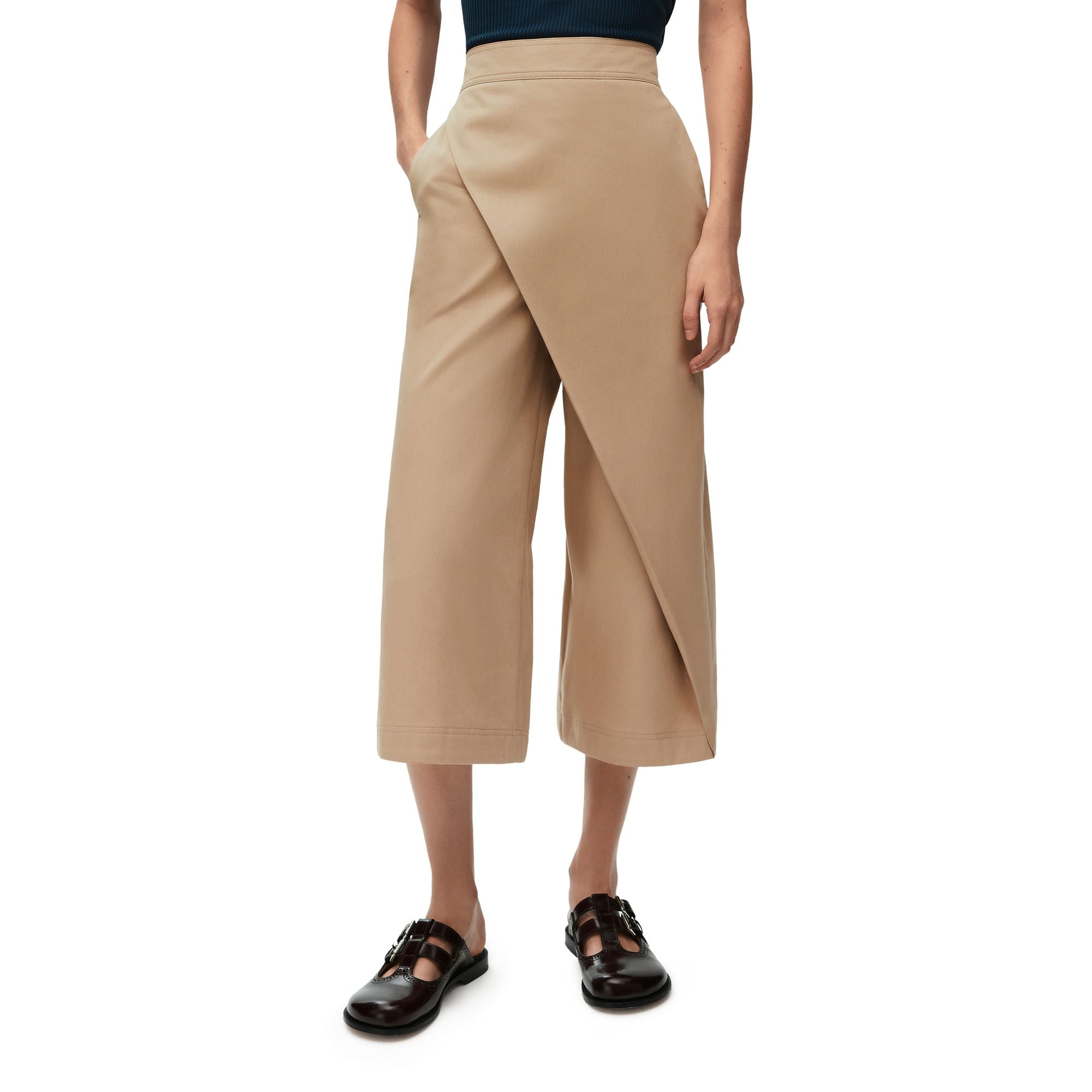 Women Wrapped Cropped Trousers - Kraft Beige