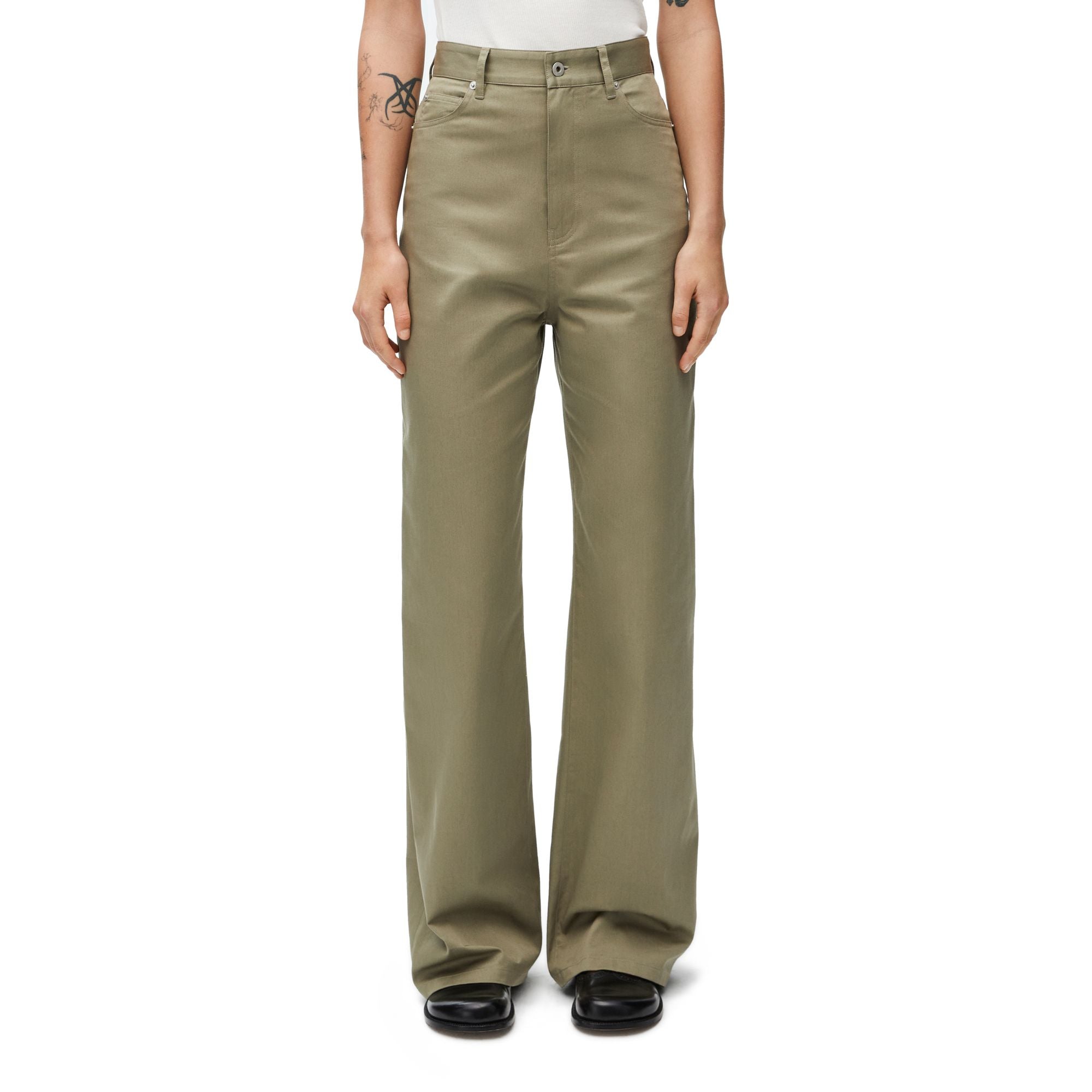 Women High Waisted Trousers - Military Green