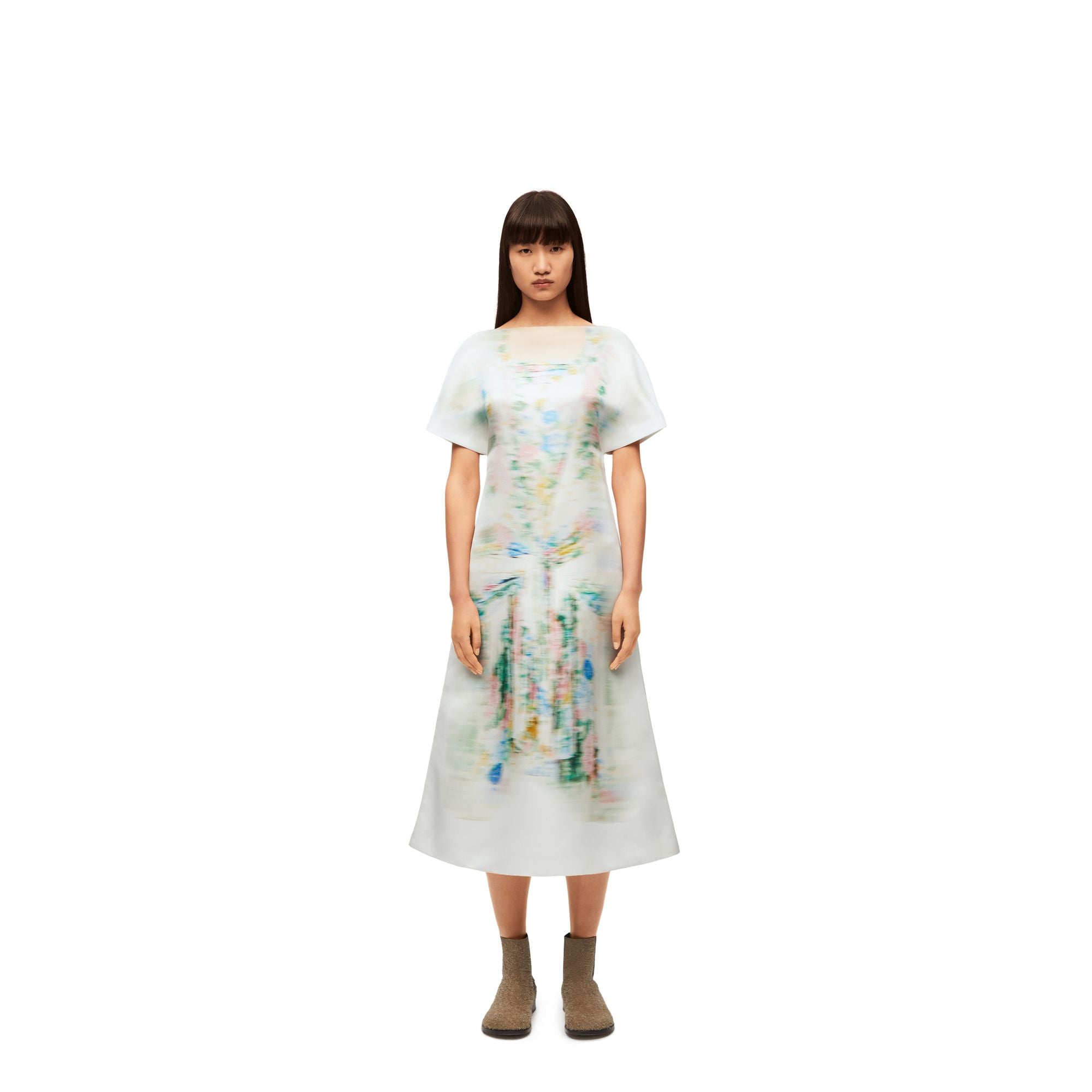 Women Blurred Dress - White/Multicolor