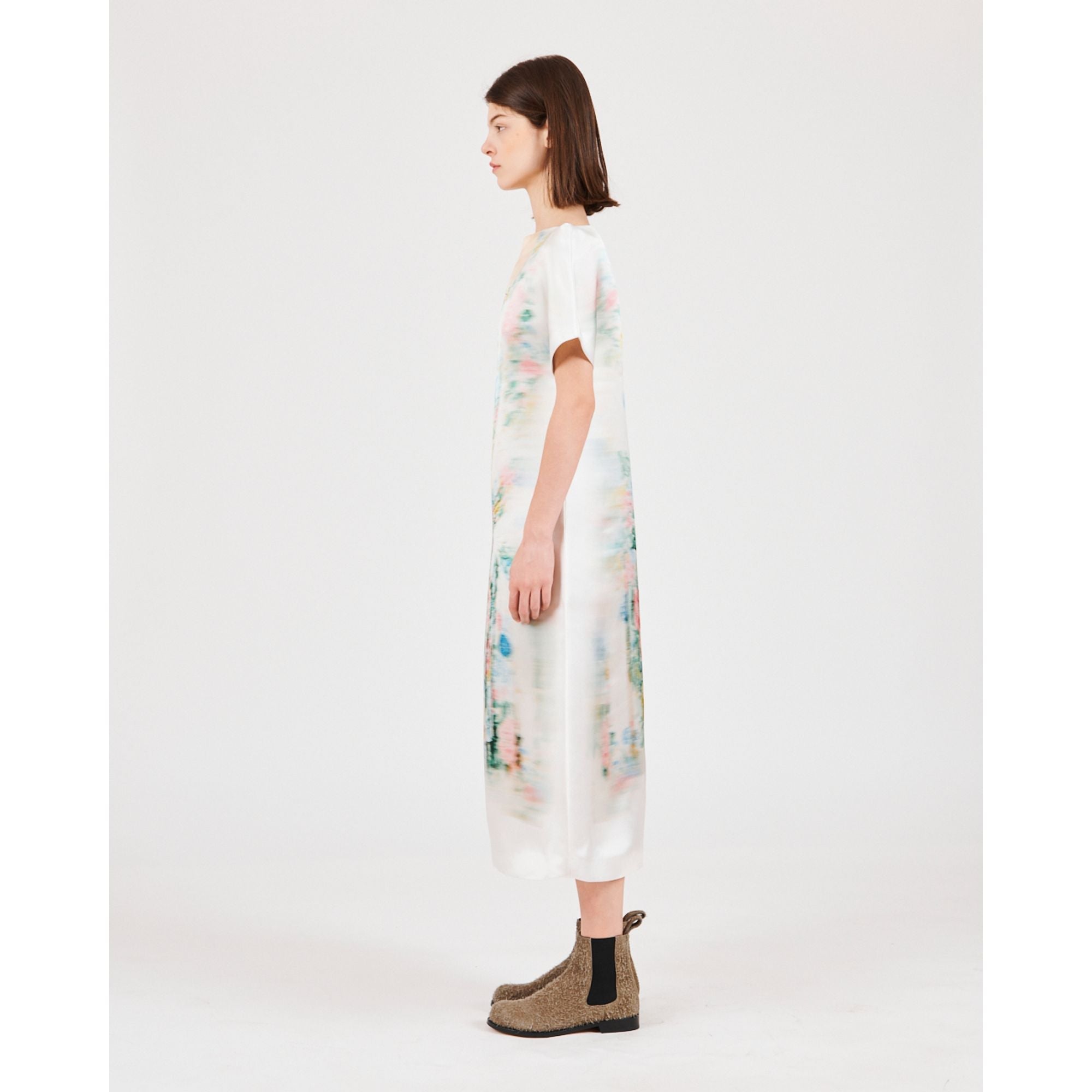 Women Blurred Dress - White/Multicolor