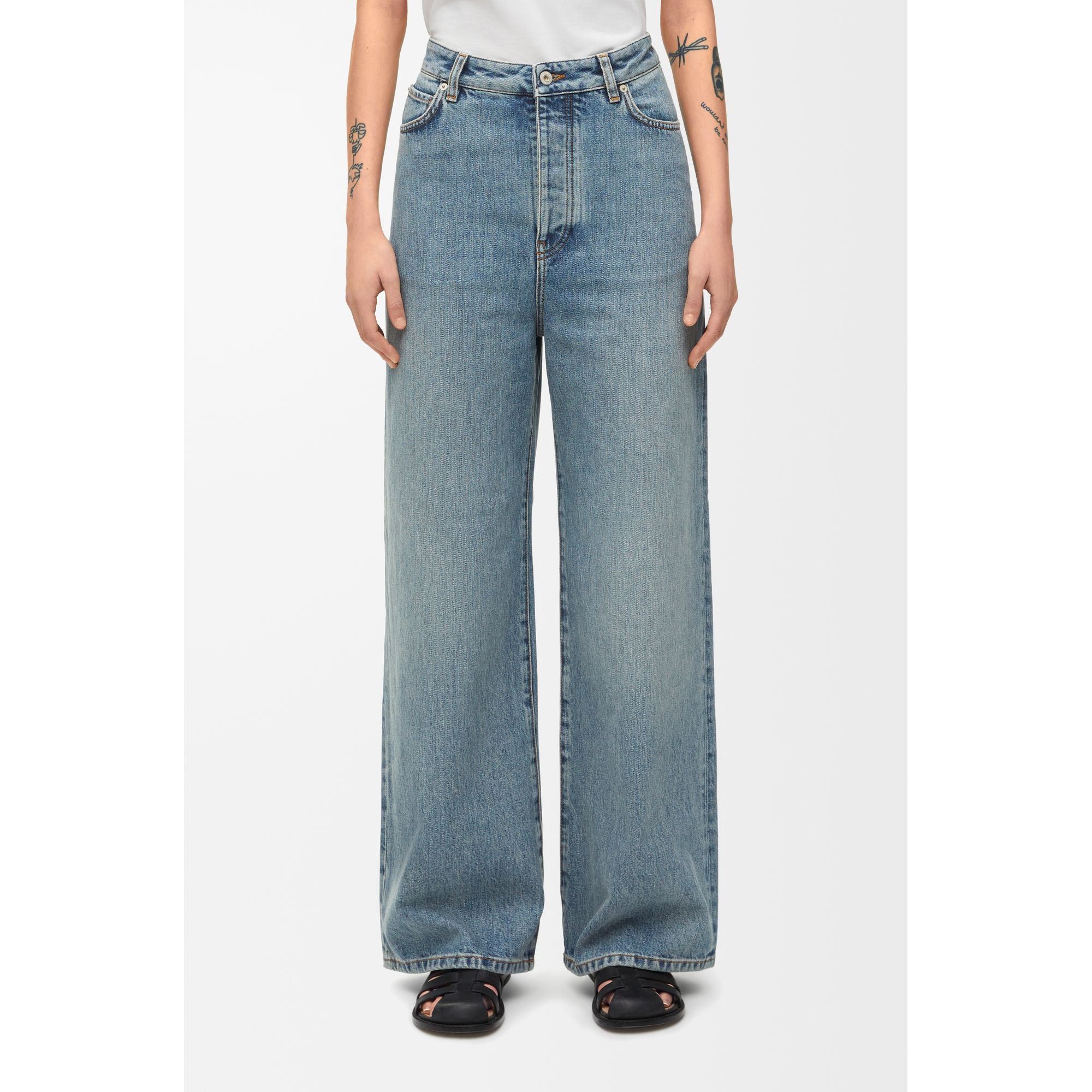 Women High Waisted Jeans Af - Washed Blue