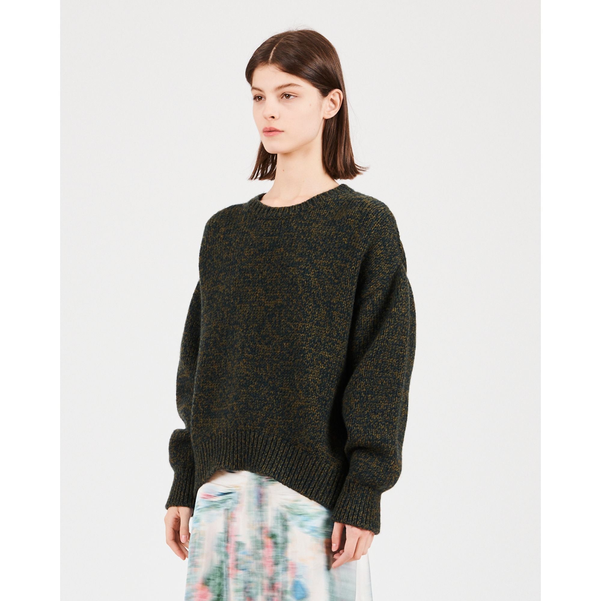 Women Trompe L'Oeil Sweater - Khaki Green Melange