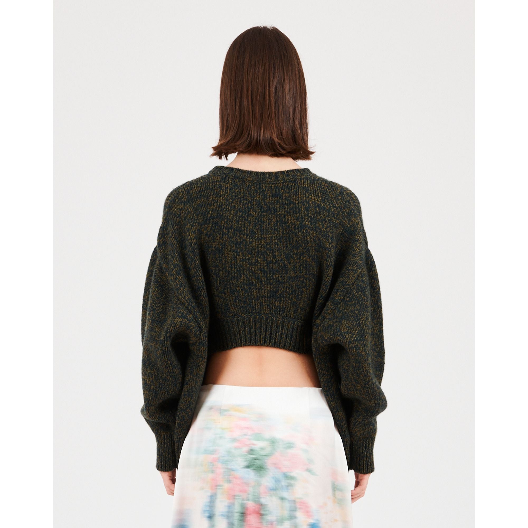 Women Trompe L'Oeil Sweater - Khaki Green Melange