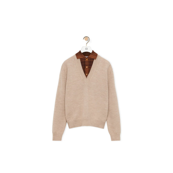 Women Trompe L'Oeil Sweater - Beige/Brown