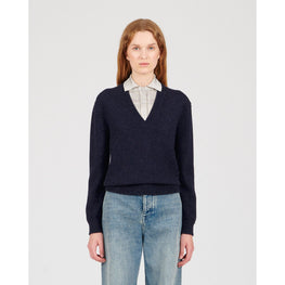 Women Trompe L'Oeil Sweater - Navy/Grey