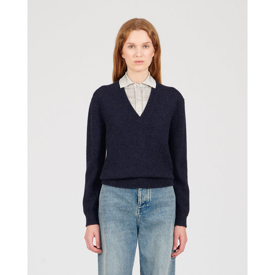 Women Trompe L'Oeil Sweater - Navy/Grey
