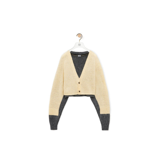 Women Cropped Cardigan - Yellow/Grey
