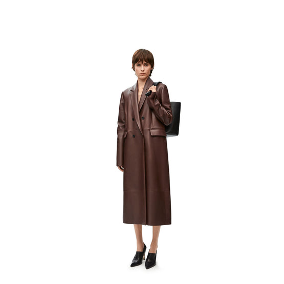 Women Double Breasted Coat - Dark Chocolate