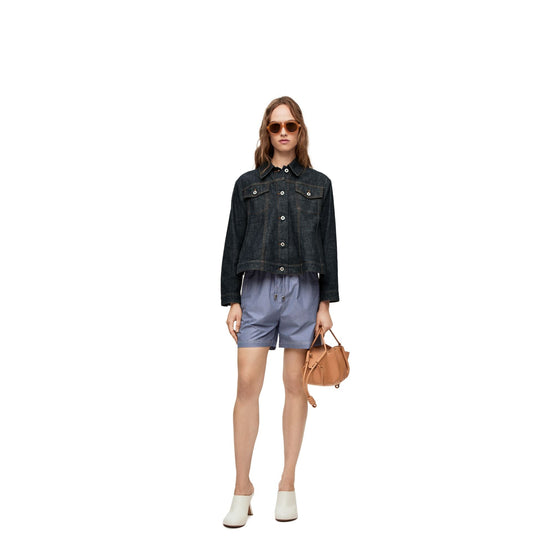 Women Short Trapeze Jacket - Blue Denim