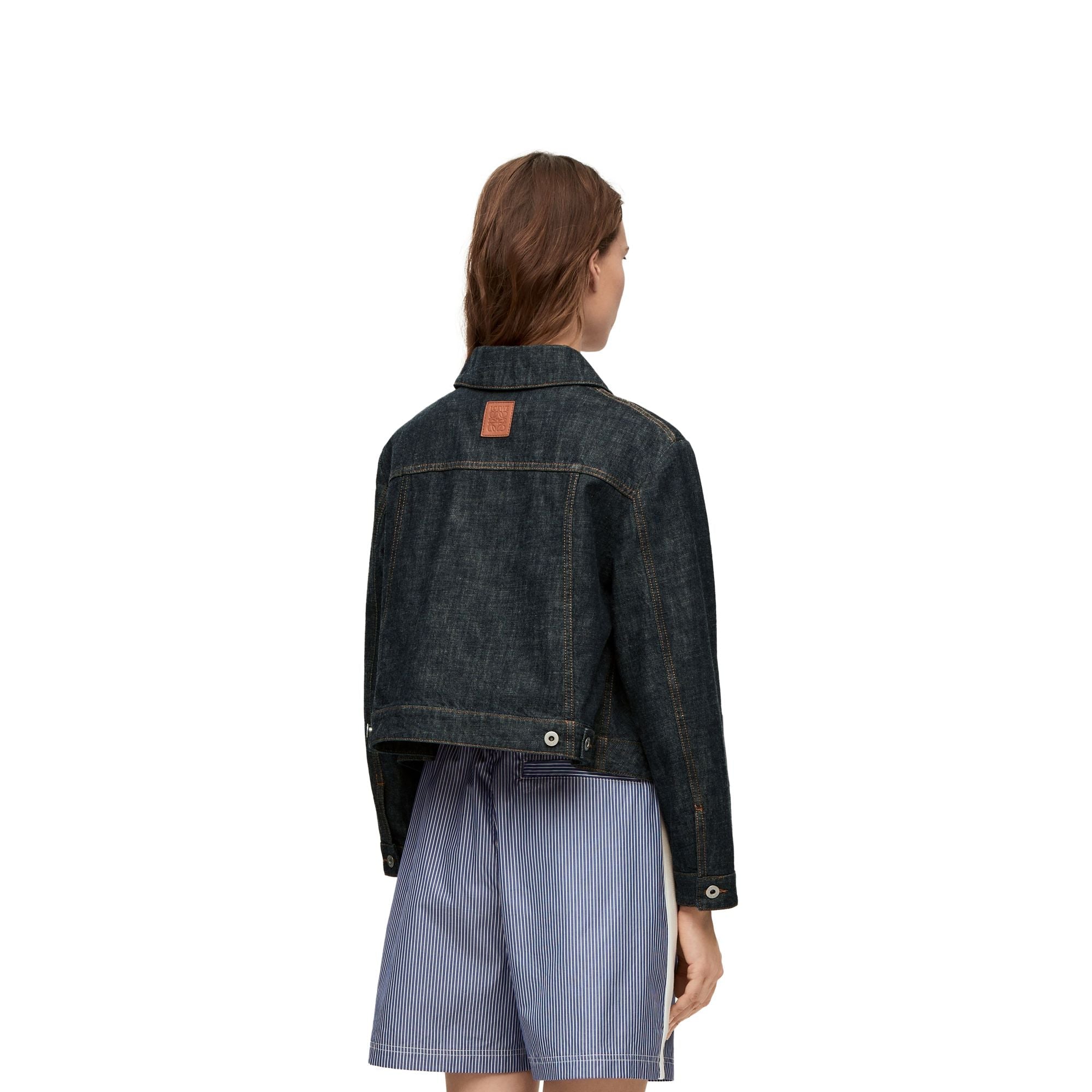 Women Short Trapeze Jacket - Blue Denim