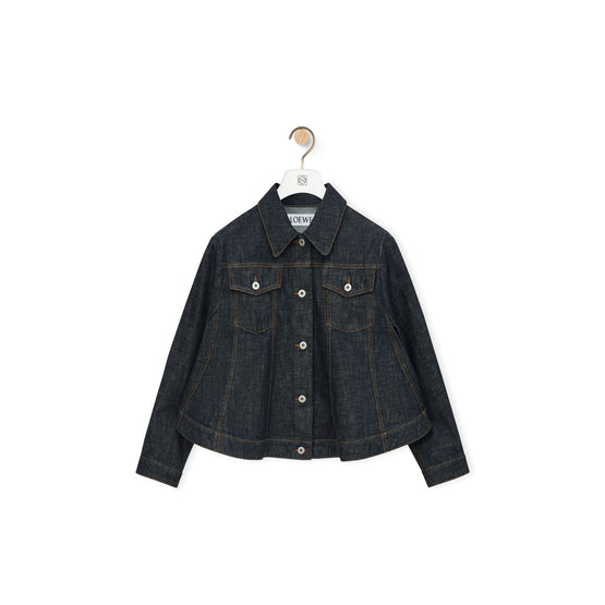 Women Short Trapeze Jacket - Blue Denim