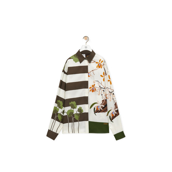 Women Shirt - White/Khaki Green/Multicolor
