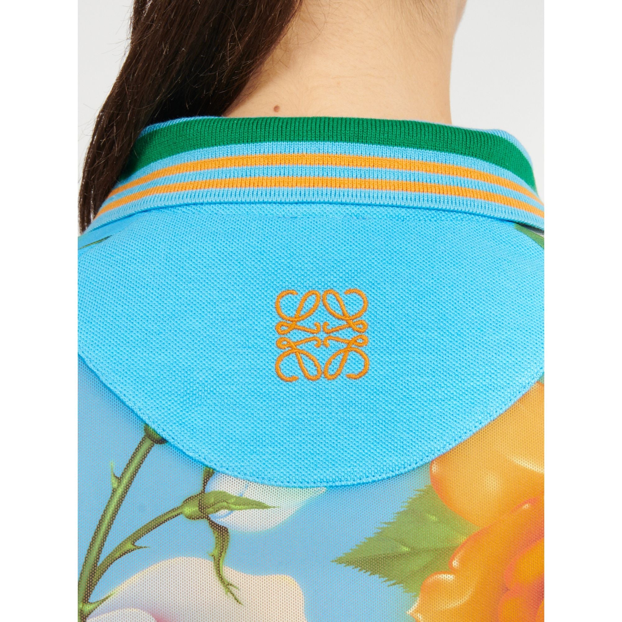 Women Roses Cropped Polo - Blue/Multicolor
