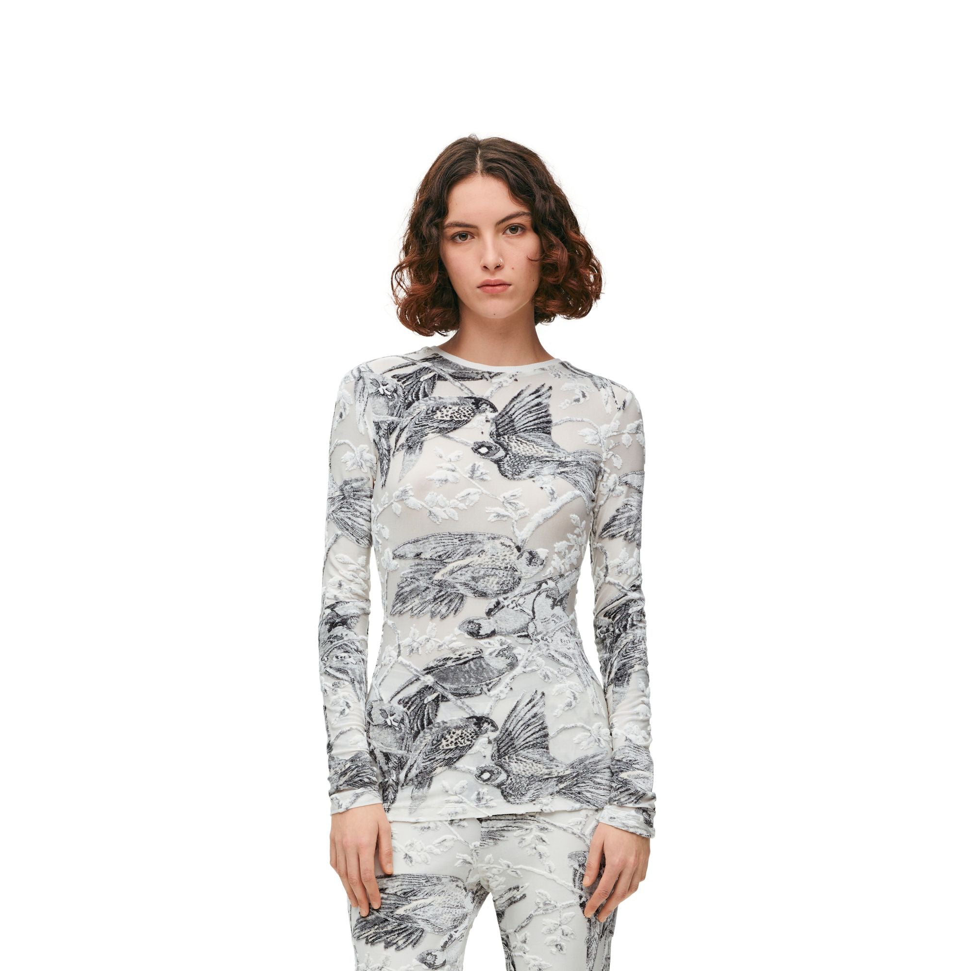 Women Long Sleeve Top - Off White /Multicolor