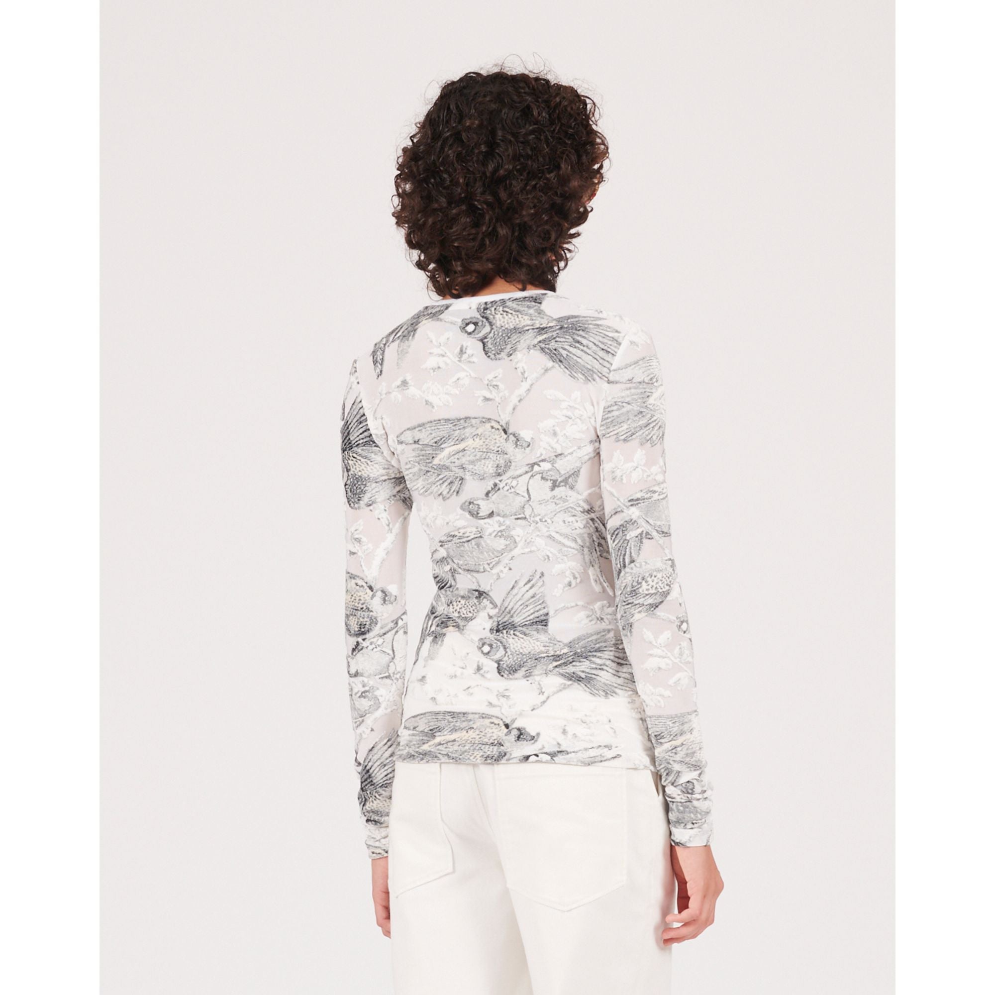 Women Long Sleeve Top - Off White /Multicolor