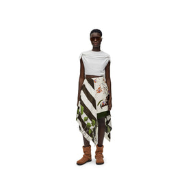 Women Asymmetric Skirt - White/Khaki Green/Multicolor