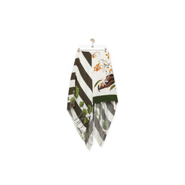 Women Asymmetric Skirt - White/Khaki Green/Multicolor