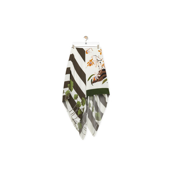 Women Asymmetric Skirt - White/Khaki Green/Multicolor