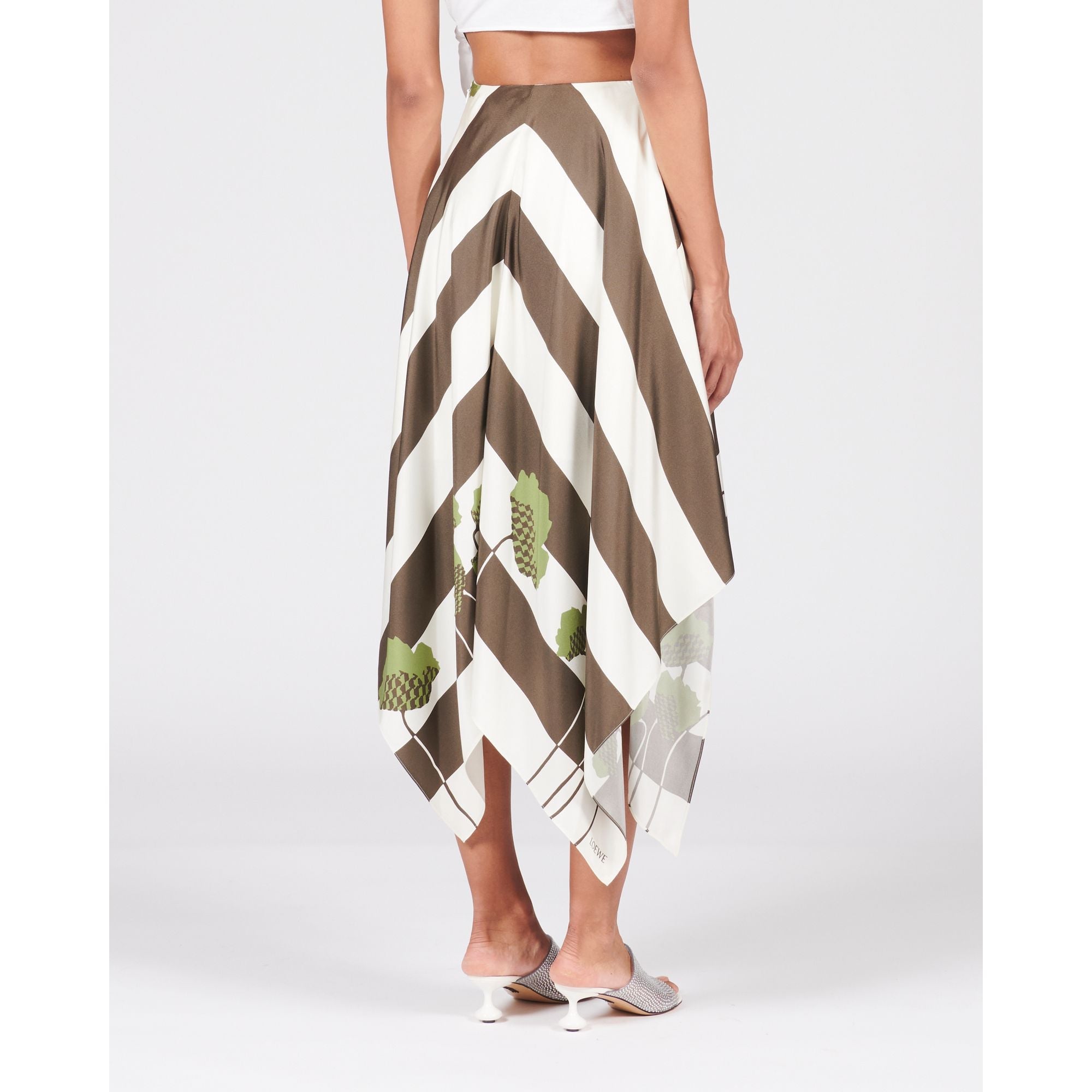 Women Asymmetric Skirt - White/Khaki Green/Multicolor