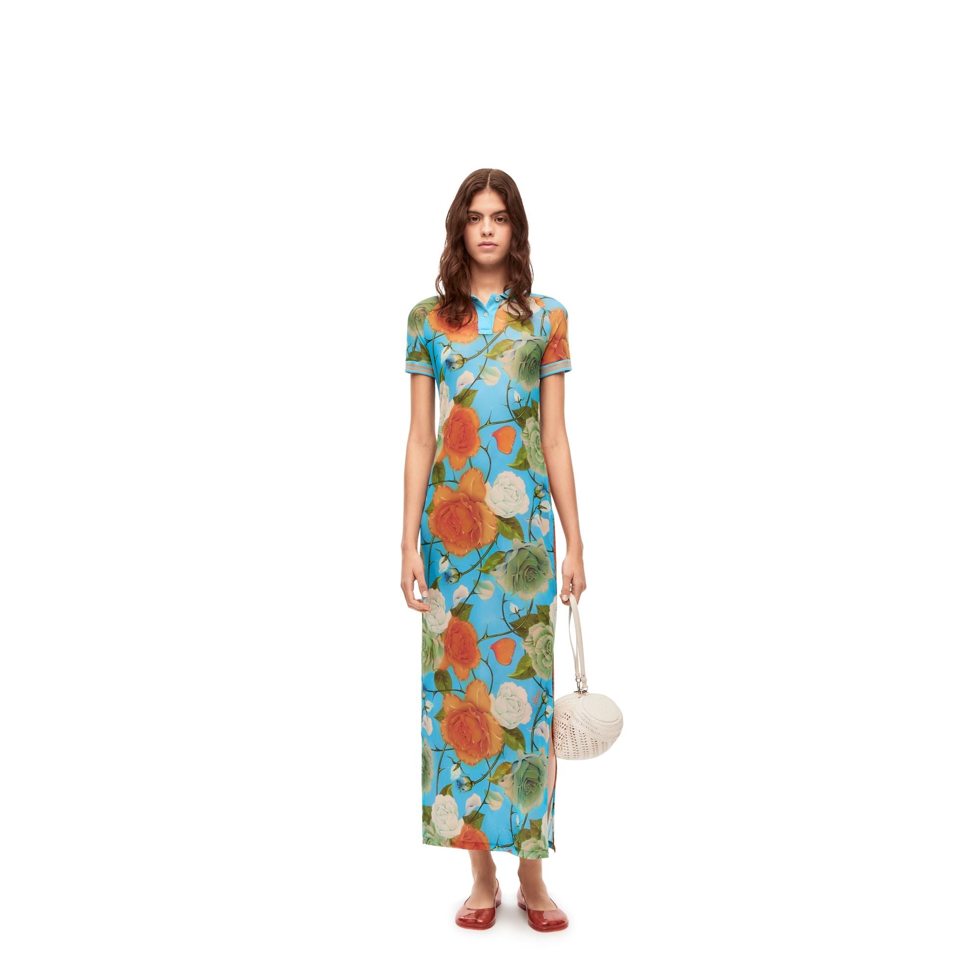 Women Roses Polo Dress - Blue/Multicolor
