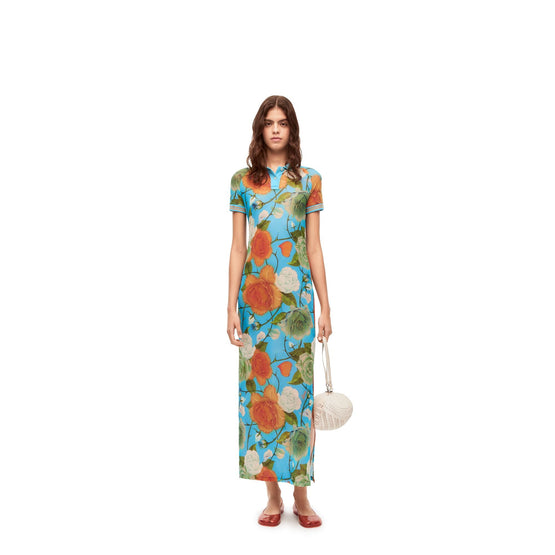 Women Roses Polo Dress - Blue/Multicolor