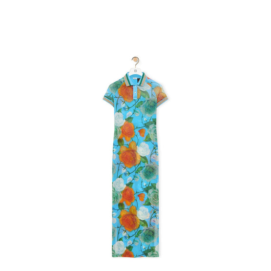 Women Roses Polo Dress - Blue/Multicolor