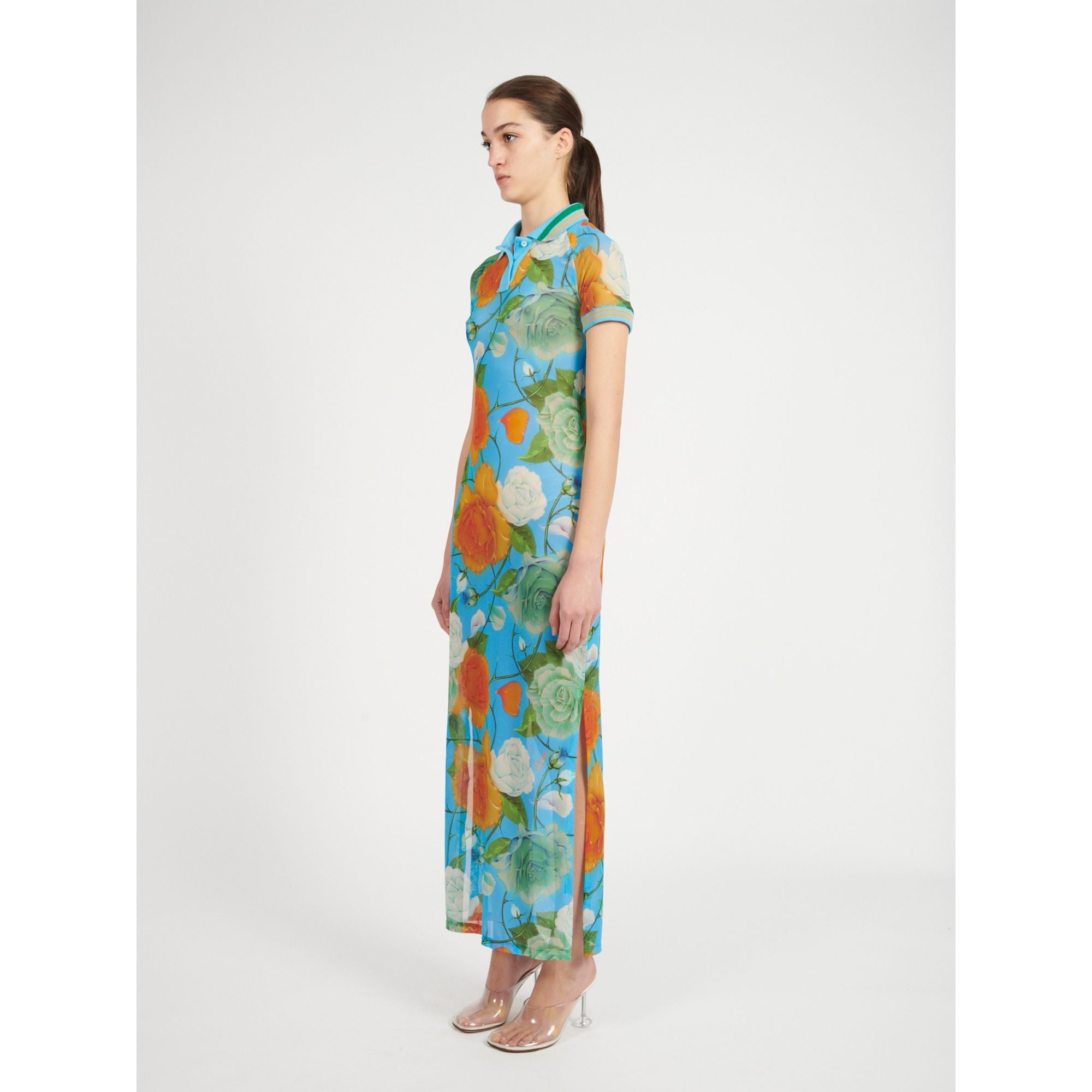 Women Roses Polo Dress - Blue/Multicolor