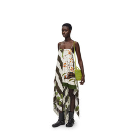 Women Asymmetric Dress - White/Khaki Green/Multicolor