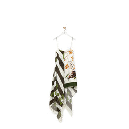 Women Asymmetric Dress - White/Khaki Green/Multicolor